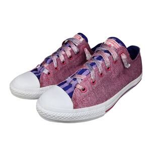 Converse Shoes Juniors 5 Womens 6.5 Pink Purple Striped Shimmery Low Tops